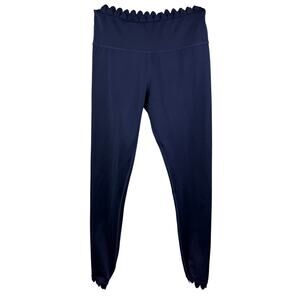 Electric Yoga Navy Blue Legging Stretch Scallop High-Waisted Pull-On Sz M Medium